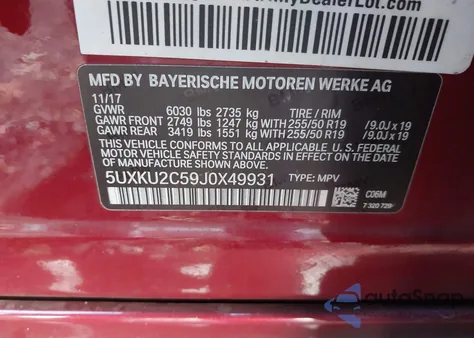 2018 BMW X6 xDrive35I z USA, uszkodzony, nr VIN 5UXKU2C59J0X49931